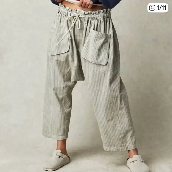 Free People Striped cropped Pants Sky Combo - Picture 1 of 4